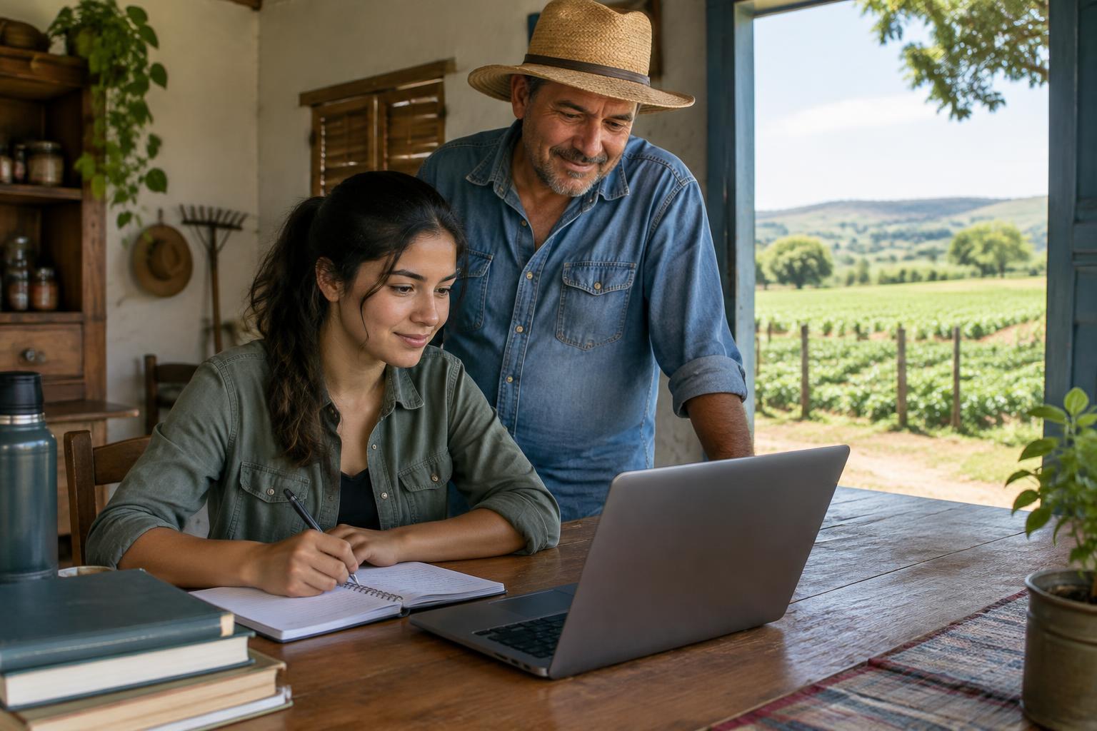 Representação de jovem do campo estudando com apoio da família